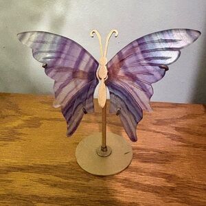 Iridescent Purple Glass Butterfly Figurine with Gold Stand